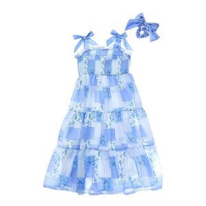 Freestyle Girls  Bluebell Chiffon Maxi Dress & Bow Scrunchie, Blue